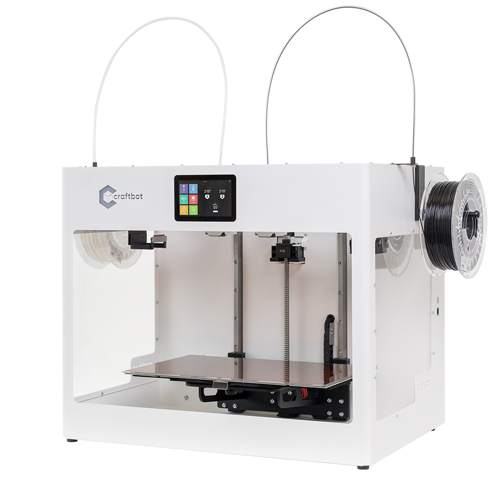 3D printing, 3D printer, Craftbot, Craftbot Flow IDEX, High-quality, FDM printer, Mesh bed leveling, Easy setup, Quality, Dual extruder, Professional, Production optimization, Filament, Touch screen